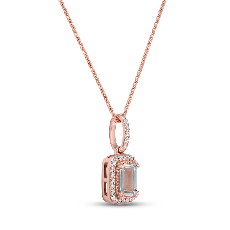 Aquamarine & Diamond Necklace 1/8 ct tw Round-cut 10K Rose Gold 18"