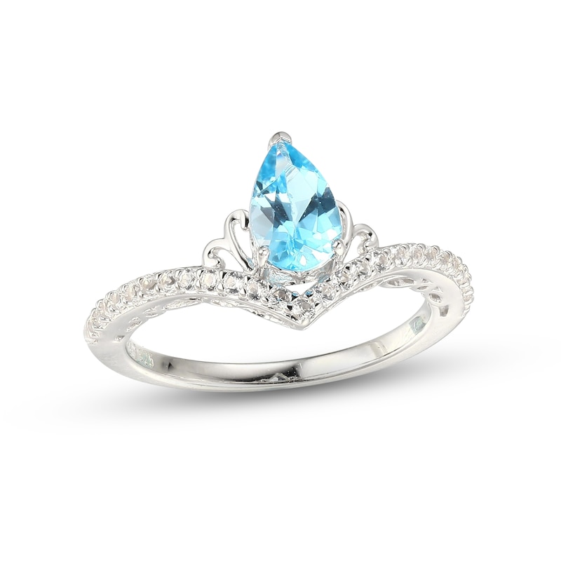 Swiss Blue Topaz & White Lab-Created Sapphire Chevron Ring Sterling Silver