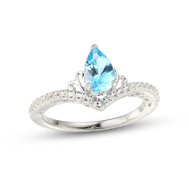 Main Image 1 of Swiss Blue Topaz & White Lab-Created Sapphire Chevron Ring Sterling Silver