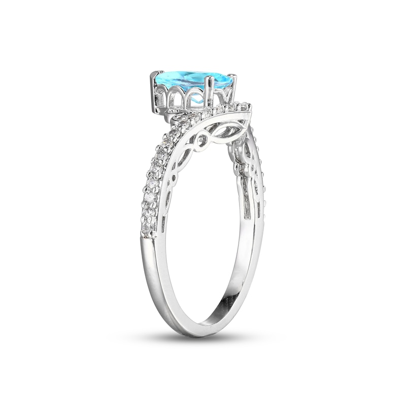 Swiss Blue Topaz & White Lab-Created Sapphire Chevron Ring Sterling Silver