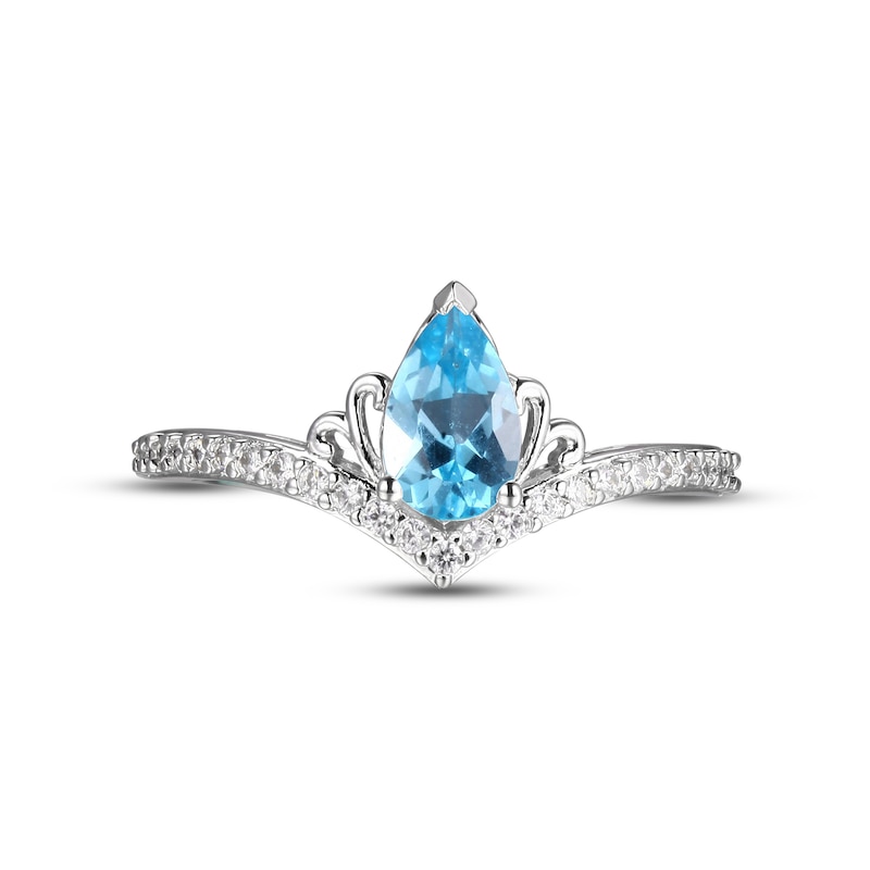 Swiss Blue Topaz & White Lab-Created Sapphire Chevron Ring Sterling Silver
