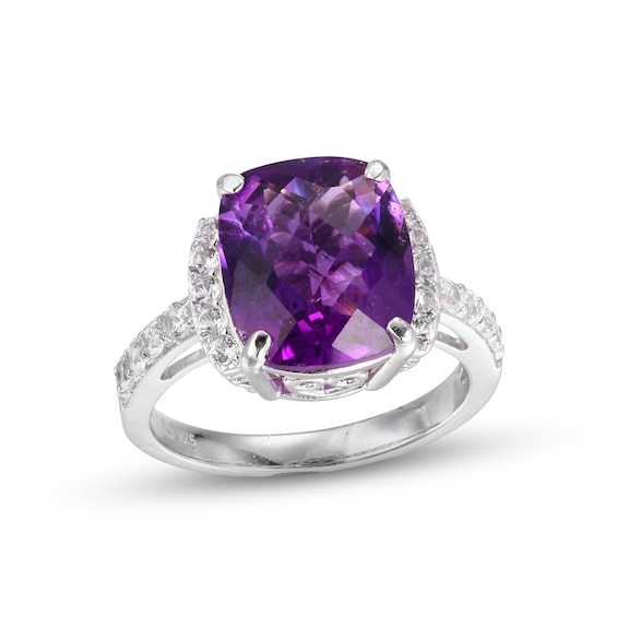 Amethyst & White Lab-Created Sapphire Ring Sterling Silver