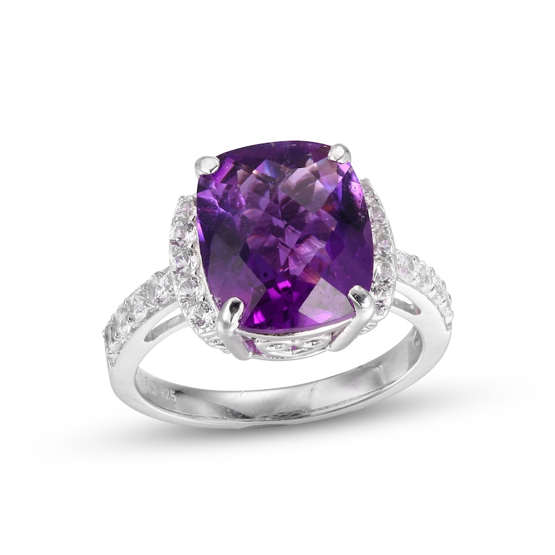 Main Image 1 of Amethyst & White Lab-Created Sapphire Ring Sterling Silver