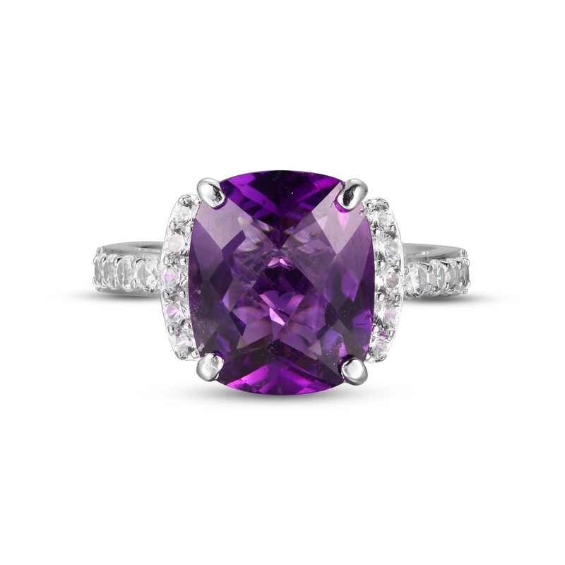 Main Image 3 of Amethyst & White Lab-Created Sapphire Ring Sterling Silver