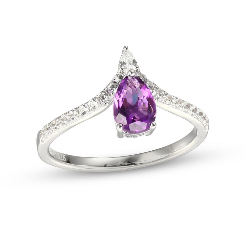 Amethyst & White Lab-Created Sapphire Chevron Ring Sterling Silver