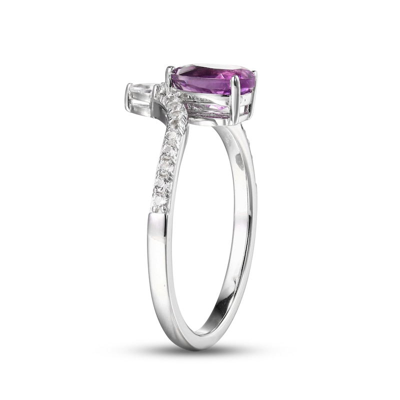 Main Image 2 of Amethyst & White Lab-Created Sapphire Chevron Ring Sterling Silver