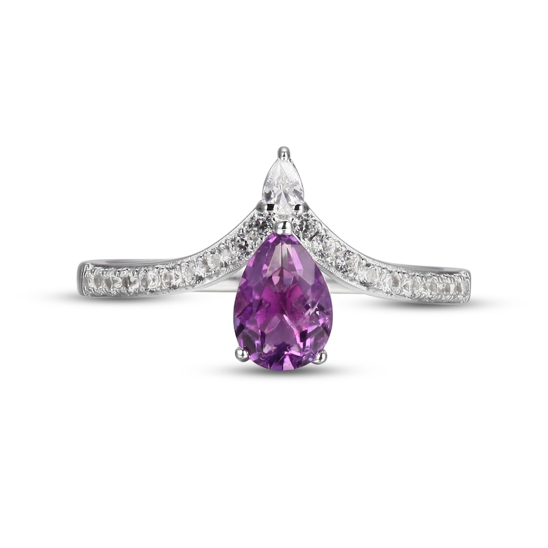 Main Image 3 of Amethyst & White Lab-Created Sapphire Chevron Ring Sterling Silver