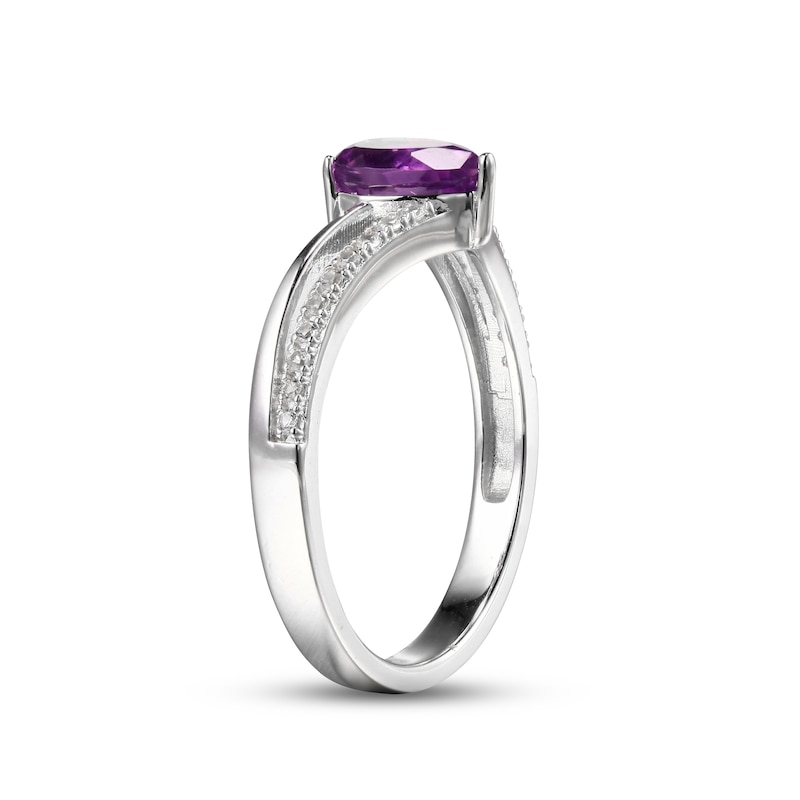 Main Image 2 of Amethyst & White Lab-Created Sapphire Chevron Ring Sterling Silver