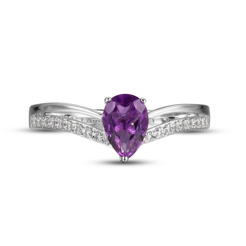 Main Image 3 of Amethyst & White Lab-Created Sapphire Chevron Ring Sterling Silver