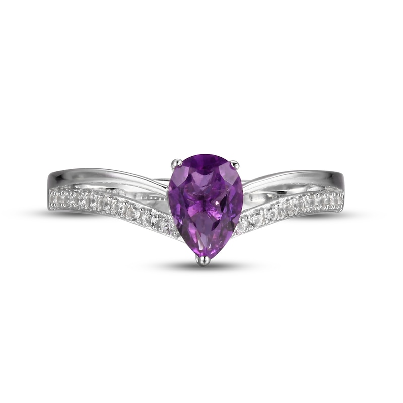 Amethyst & White Lab-Created Sapphire Chevron Ring Sterling Silver