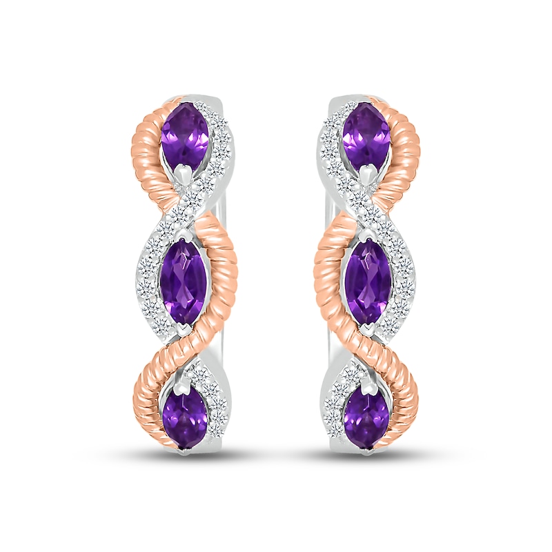 Main Image 2 of Amethyst & White Lab-Created Sapphire Rope Hoop Earrings Sterling Silver & 10K Rose Gold