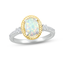 Lab-Created Opal & White Lab-Created Sapphire Rope Ring Sterling Silver & 10K Yellow Gold