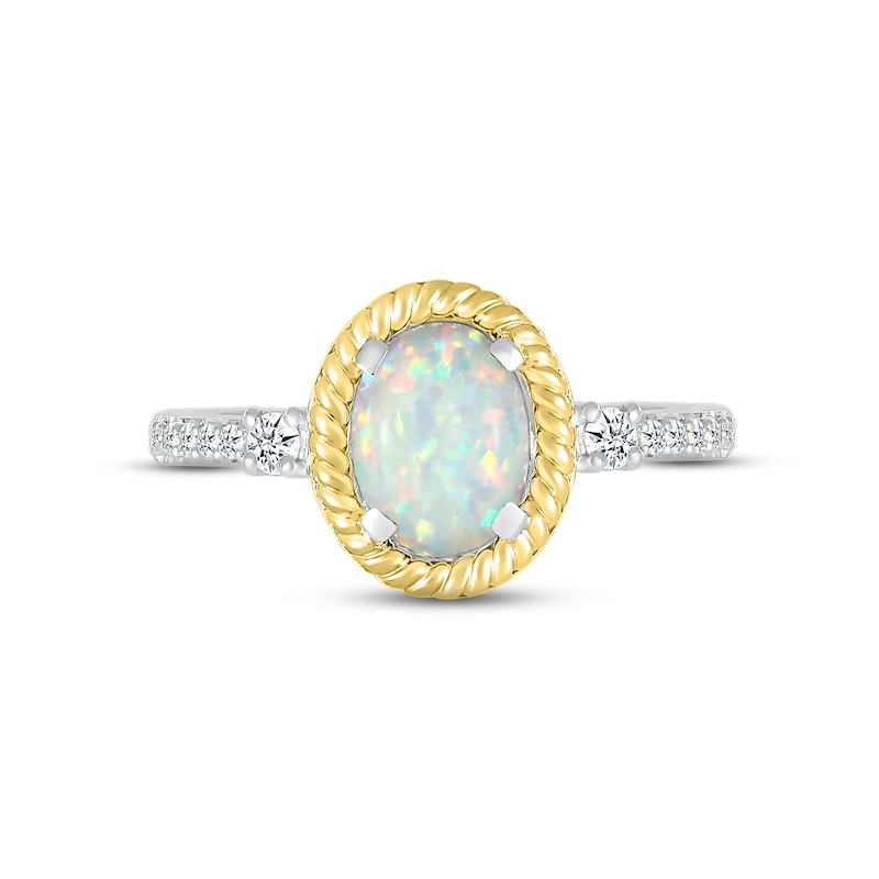 Main Image 2 of Lab-Created Opal & White Lab-Created Sapphire Rope Ring Sterling Silver & 10K Yellow Gold