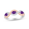 Thumbnail Image 1 of Amethyst & White Lab-Created Sapphire Rope Ring Sterling Silver & 10K Rose Gold