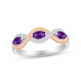Amethyst & White Lab-Created Sapphire Rope Ring Sterling Silver & 10K Rose Gold