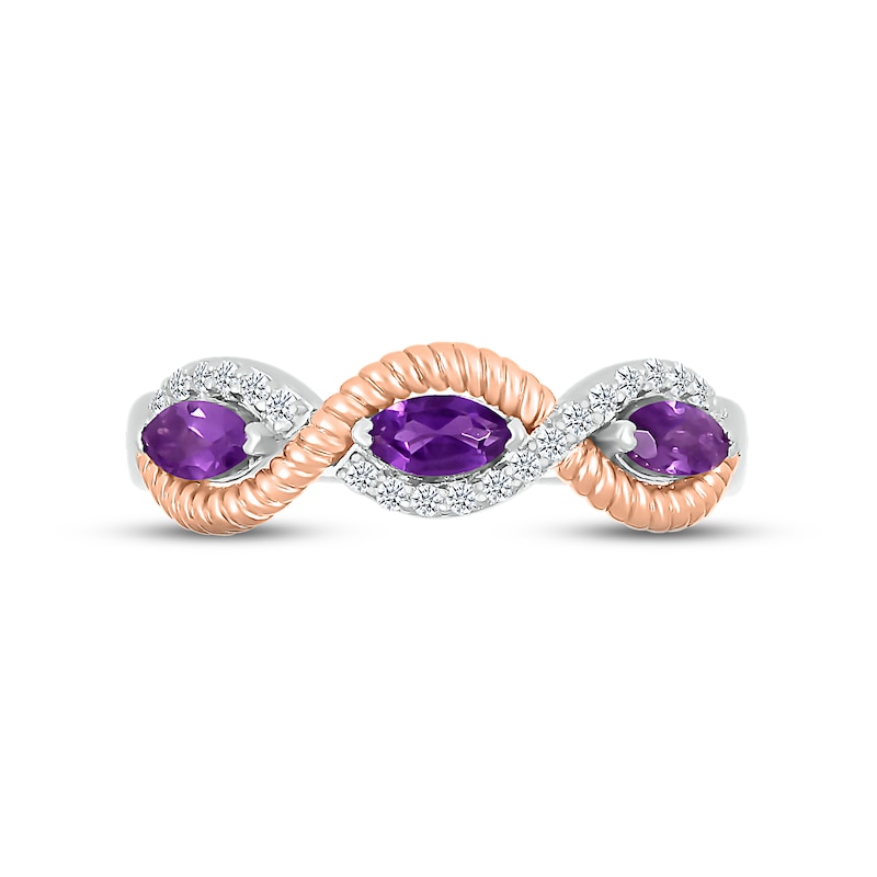 Amethyst & White Lab-Created Sapphire Rope Ring Sterling Silver & 10K Rose Gold