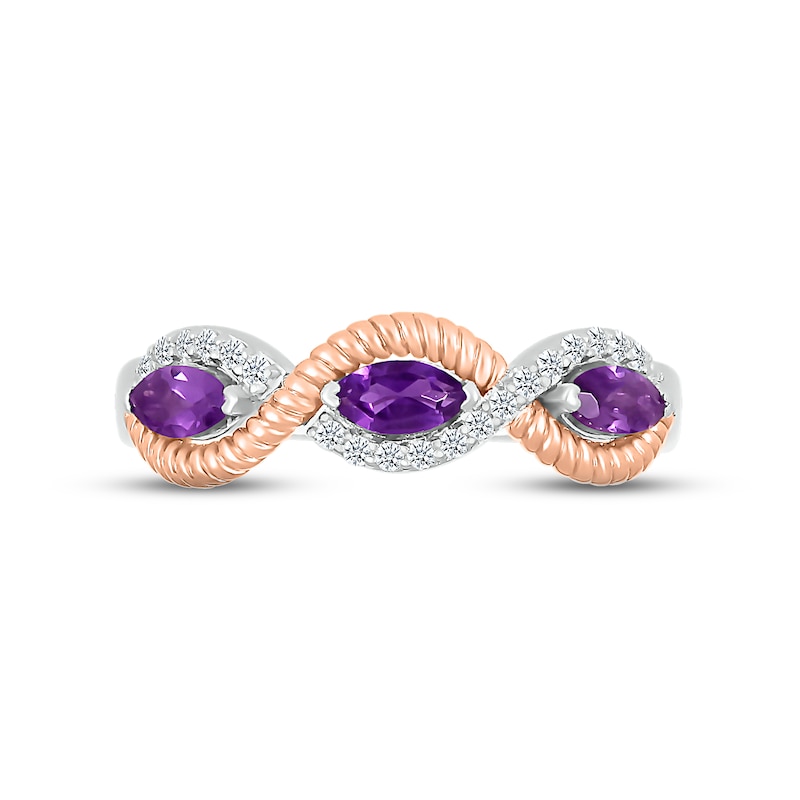 Main Image 2 of Amethyst & White Lab-Created Sapphire Rope Ring Sterling Silver & 10K Rose Gold