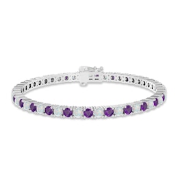 Amethyst & Lab-Created Opal Bracelet Sterling Silver 7.25"