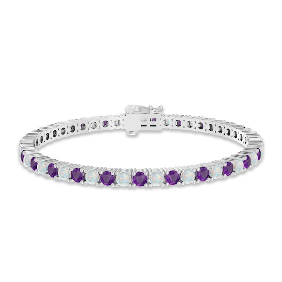 Amethyst & Lab-Created Opal Bracelet Sterling Silver 7.25"