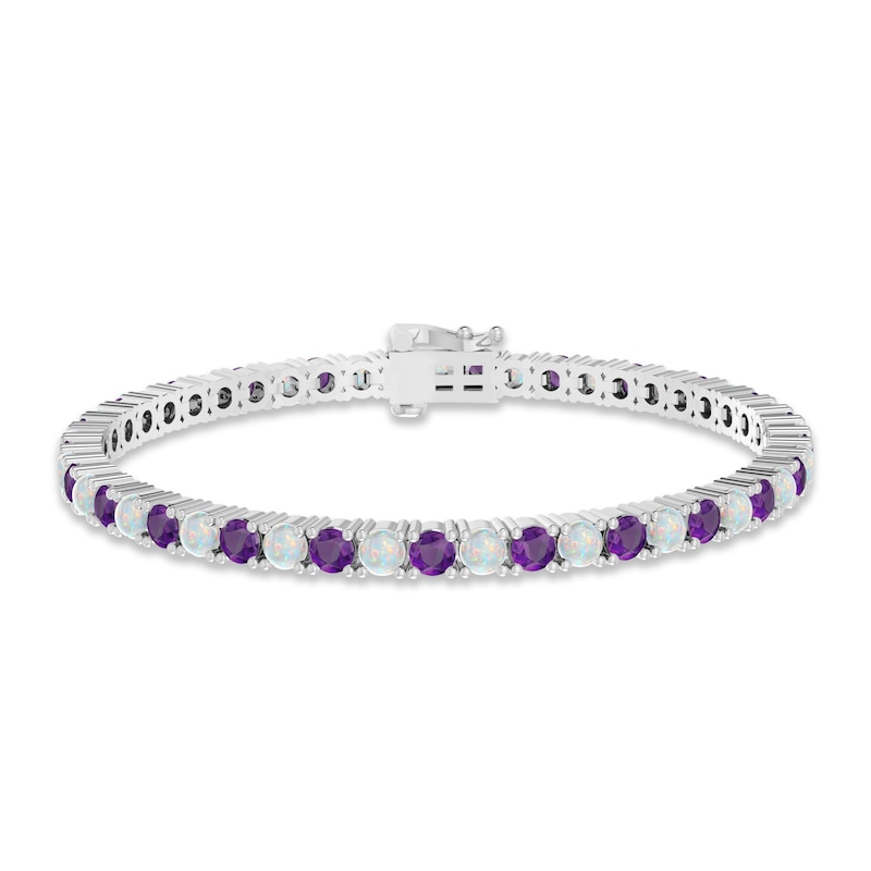 Main Image 1 of Amethyst & Lab-Created Opal Bracelet Sterling Silver 7.25&quot;