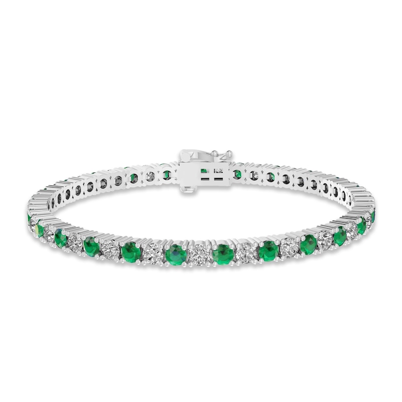 Main Image 1 of Lab-Created Emerald & White Lab-Created Sapphire Bracelet Sterling Silver 7.25&quot;