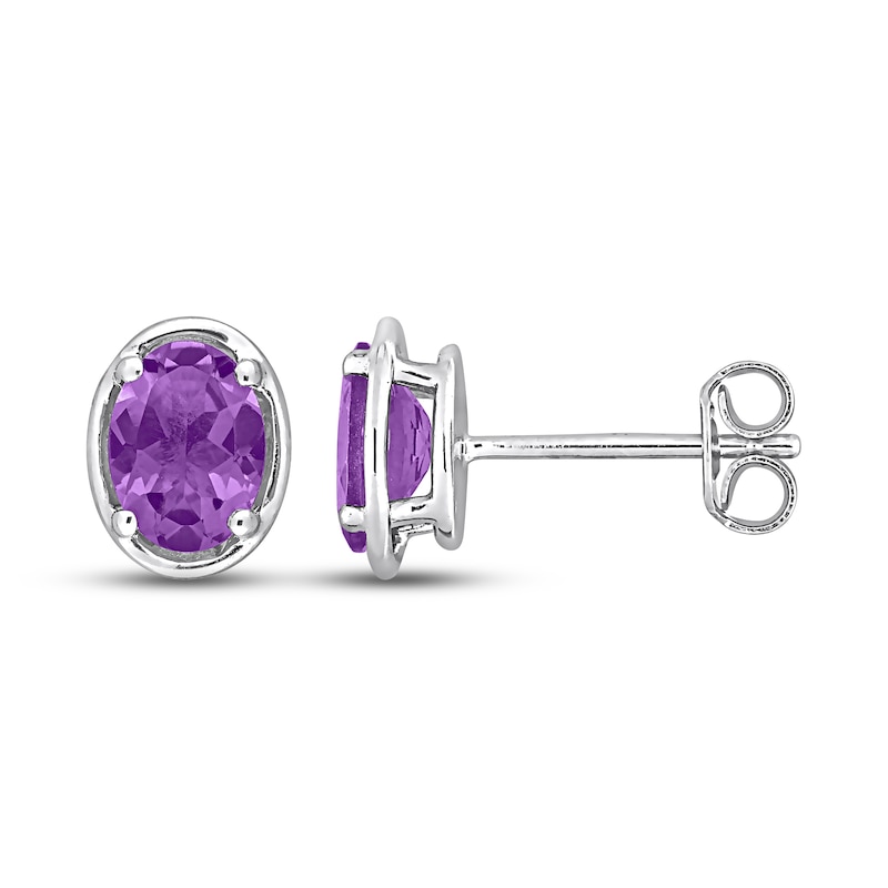 Main Image 1 of Amethyst Oval Stud Earrings Sterling Silver