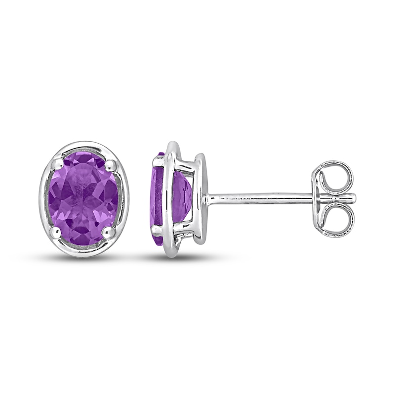 Amethyst Oval Stud Earrings Sterling Silver