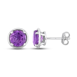 Amethyst Stud Earrings Sterling Silver