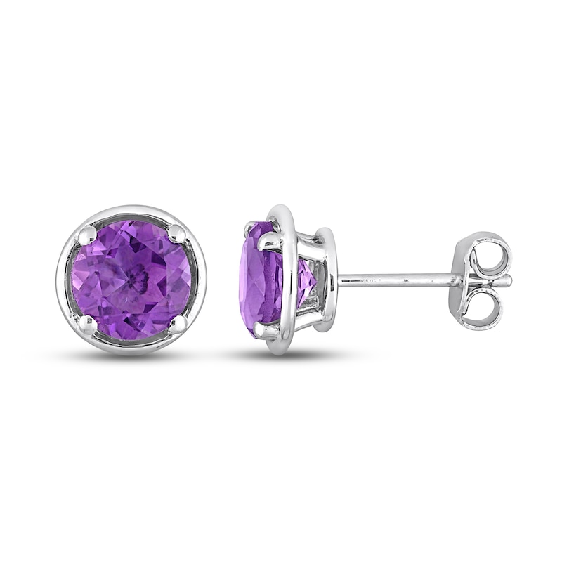 Amethyst Stud Earrings Sterling Silver