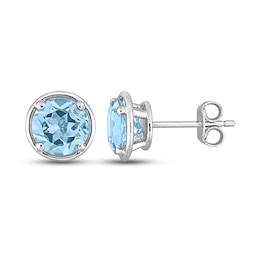 Blue Topaz Stud Earrings Sterling Silver