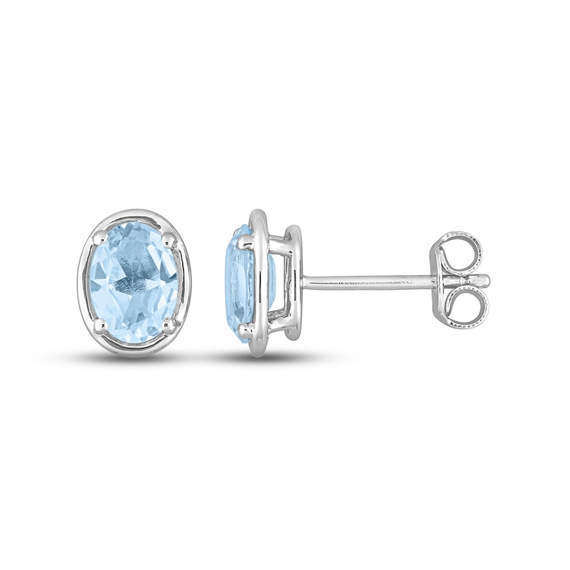 Main Image 1 of Blue Topaz Oval Stud Earrings Sterling Silver