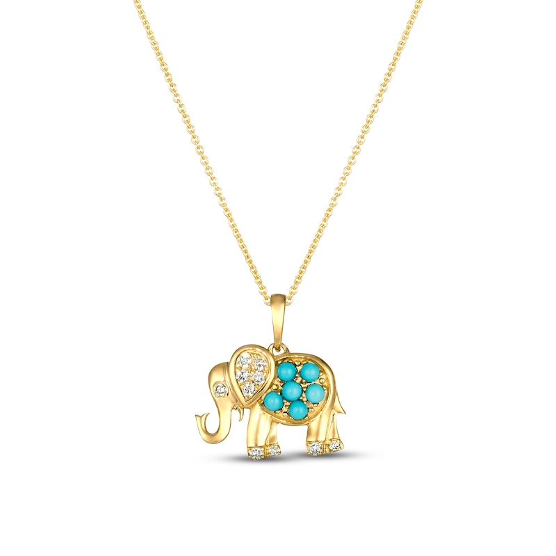 Main Image 1 of Le Vian Turquoise Elephant Necklace 1/10 ct tw Diamonds 14K Honey Gold 18&quot;