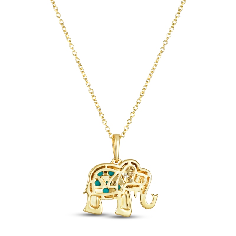 Le Vian Turquoise Elephant Necklace 1/10 ct tw Diamonds 14K Honey Gold 18"