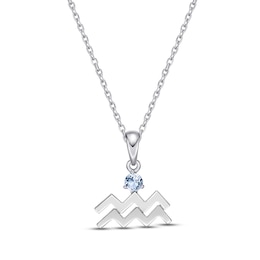 Sky Blue Topaz Aquarius Zodiac Necklace Sterling Silver 18"