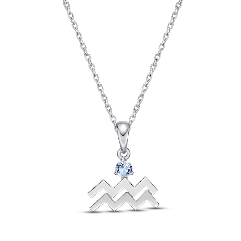 Main Image 1 of Sky Blue Topaz Aquarius Zodiac Necklace Sterling Silver 18&quot;