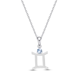 Sky Blue Topaz Gemini Zodiac Necklace Sterling Silver 18"