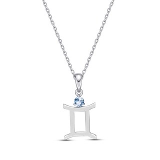 Sky Blue Topaz Gemini Zodiac Necklace Sterling Silver 18"