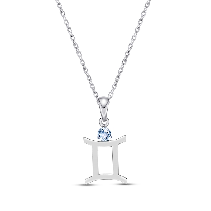 Sky Blue Topaz Gemini Zodiac Necklace Sterling Silver 18"