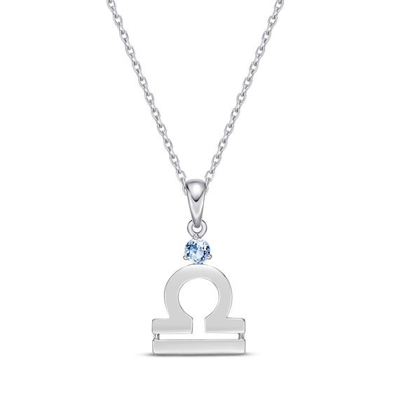Sky Blue Topaz Libra Zodiac Necklace Sterling Silver 18"