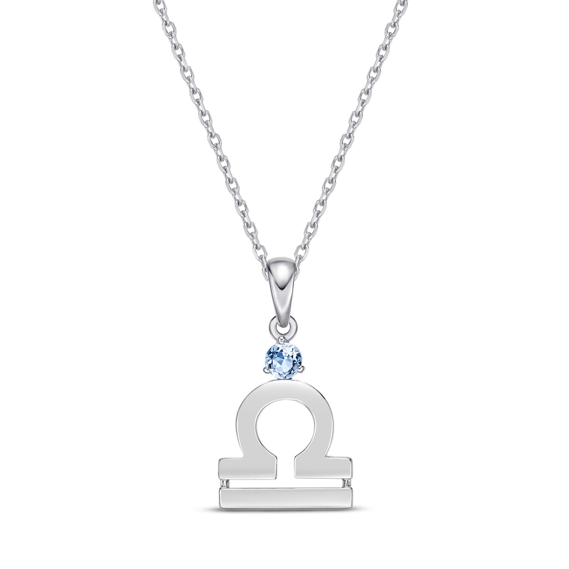 Sky Blue Topaz Libra Zodiac Necklace Sterling Silver 18"