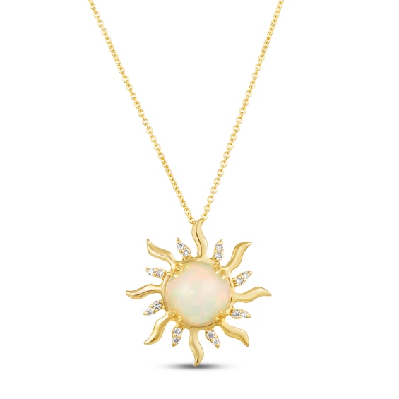 Dawn Round White Opal Sun Pendant Necklace, Gold