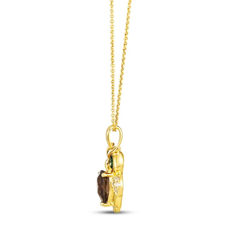 Le Vian Smoky Quartz & Tsavorite Owl Necklace 1/15 ct tw Diamonds 14K Honey Gold 18"