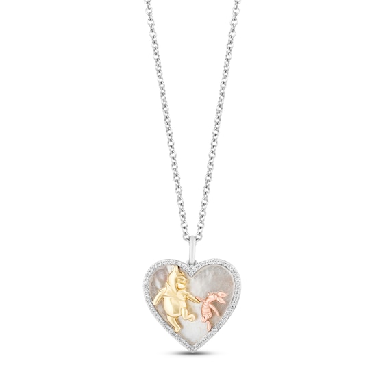 Disney Treasures Winnie the Pooh Mother of Pearl & Diamond Heart Necklace 1/8 ct tw Sterling Silver & 10K Two-Tone Gold 17"
