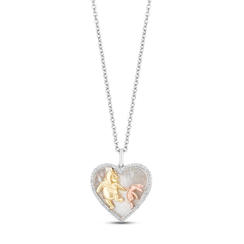 Disney Treasures Winnie the Pooh Mother of Pearl & Diamond Heart Necklace 1/8 ct tw Sterling Silver & 10K Two-Tone Gold 17"