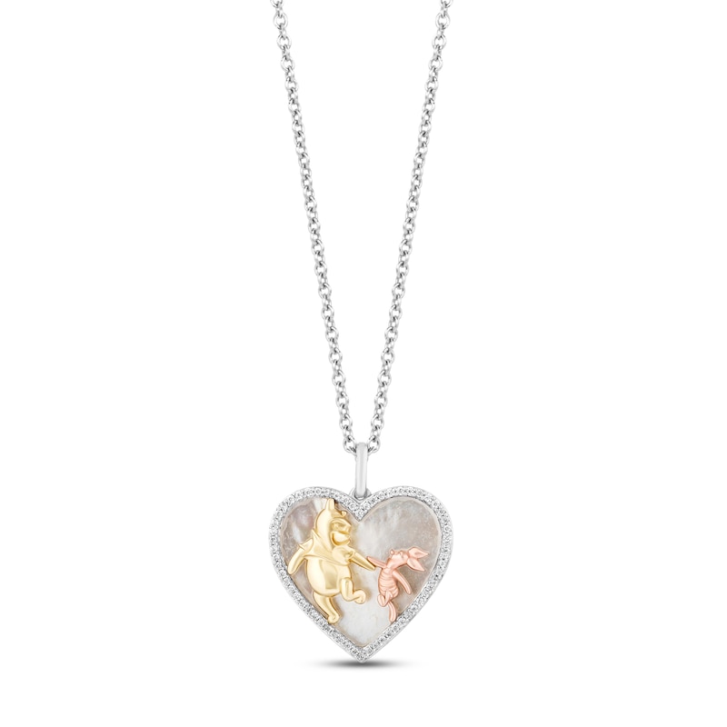 Main Image 1 of Disney Treasures Winnie the Pooh Mother of Pearl & Diamond Heart Necklace 1/8 ct tw Sterling Silver & 10K Two-Tone Gold 17&quot;