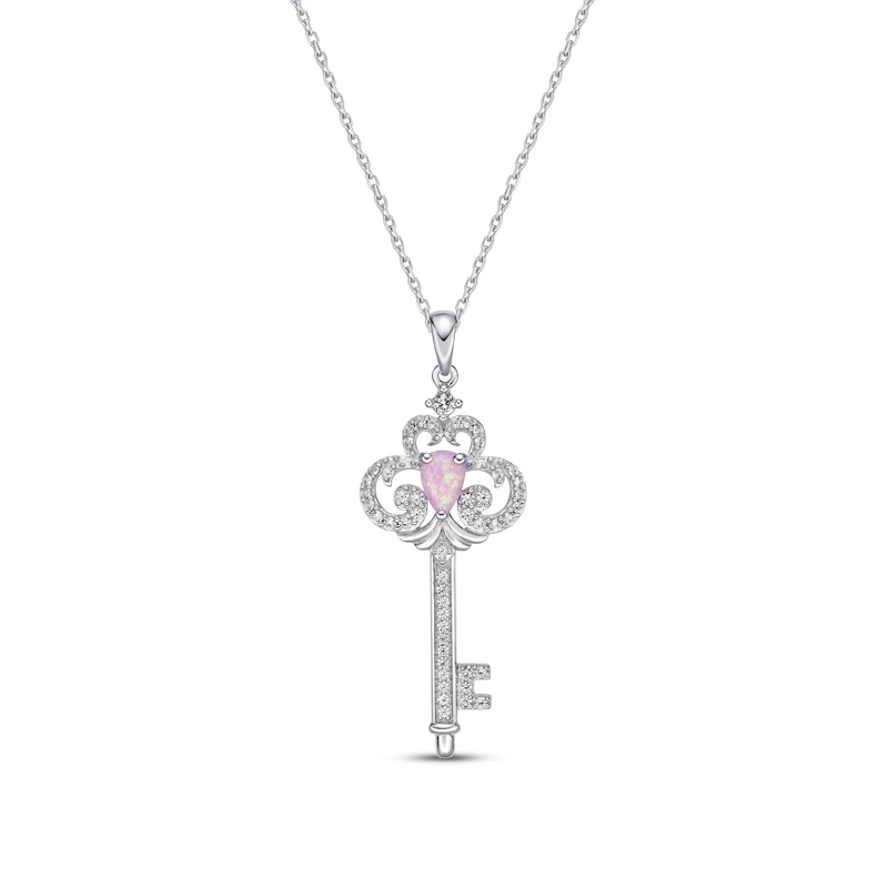 Main Image 1 of Pink Lab-Created Opal & White Lab-Created Sapphire Necklace Sterling Silver 18&quot;