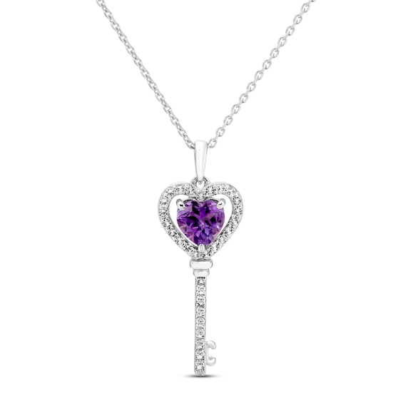 Amethyst & White Topaz Heart Necklace Sterling Silver 18"