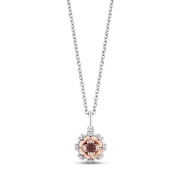 Disney Treasures Coco Garnet & Diamond Flower Necklace 1/10 ct tw Sterling Silver & 10K Rose Gold 17&quot;