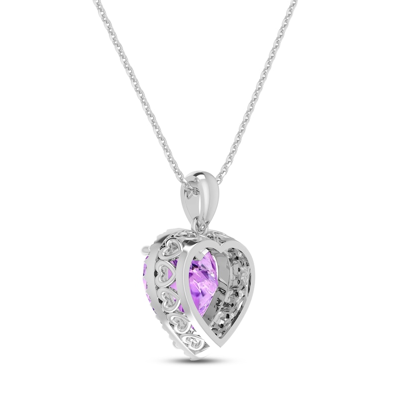 Main Image 3 of Amethyst & White Lab-Created Sapphire Heart Necklace Sterling Silver 18&quot;