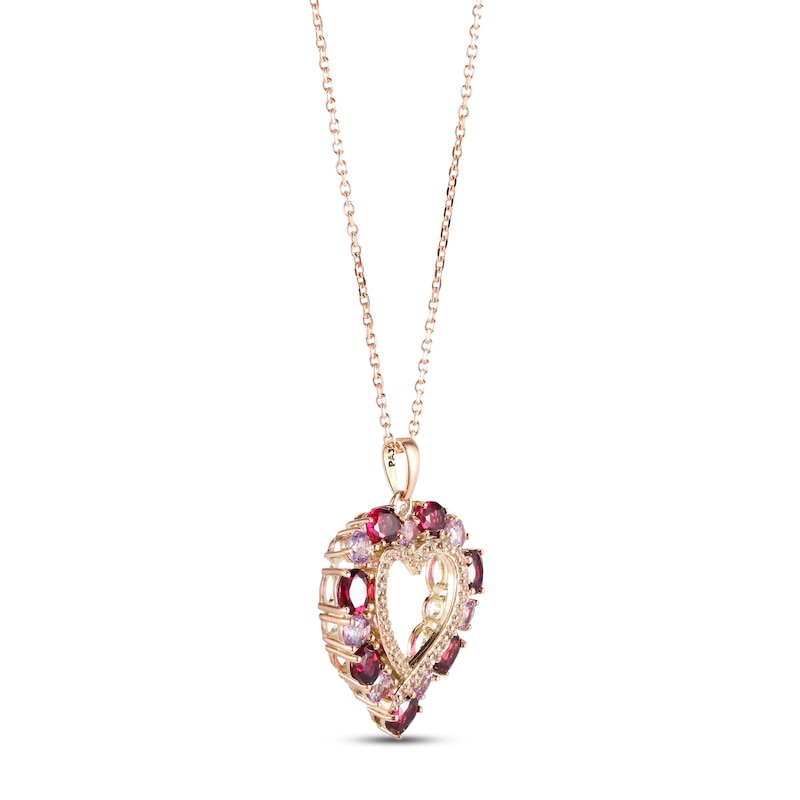 Garnet, Light Amethyst & White Topaz Heart Necklace 10K Rose Gold 18"
